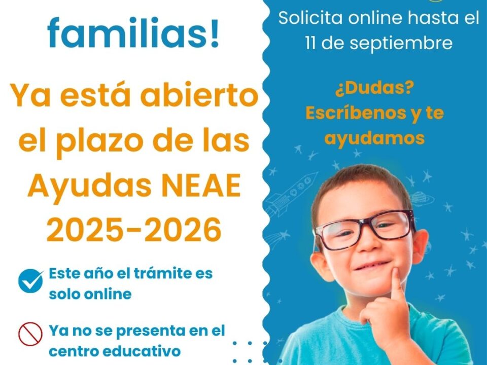 Cartel informativo sobre la apertura del plazo de las Ayudas NEAE 2025-2026 para altas capacidades